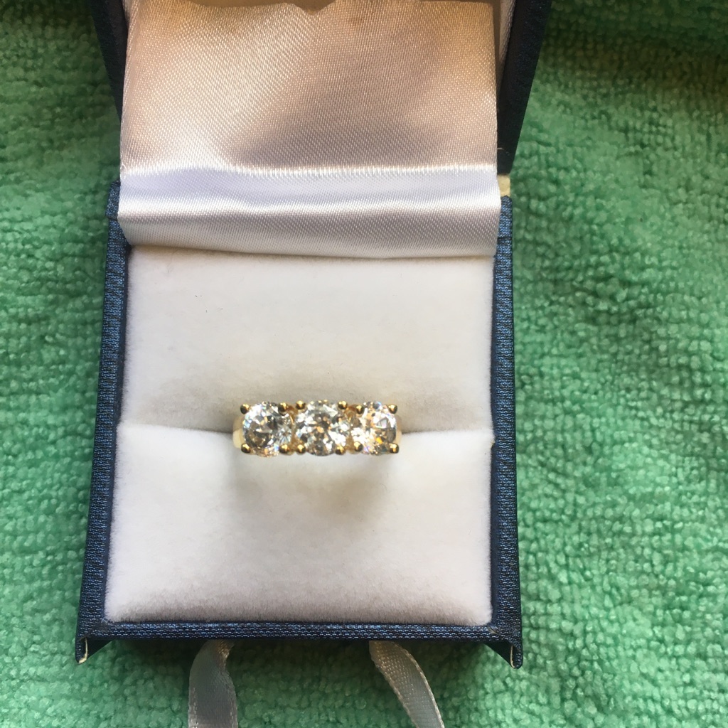 925 Silver Gold Plated Three White Cz Stone Ring